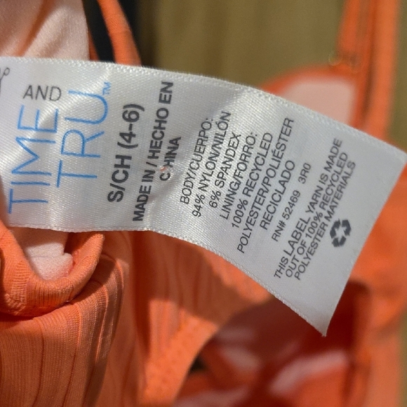 (J29) Coral Ribbed Cutout Swim Top Sz S - Picture 5 of 5